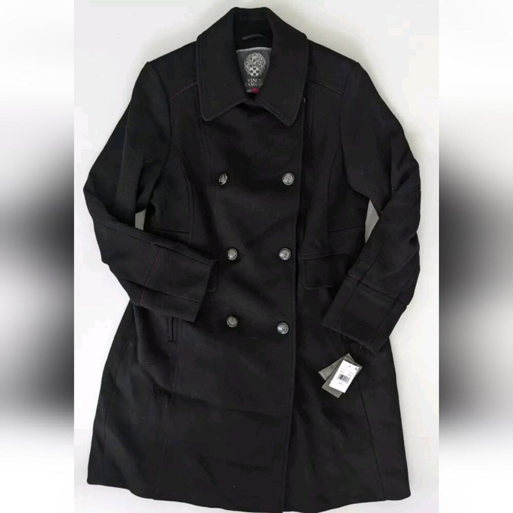 Vince Camuto Wool Blend Coat, Black, Women's Large